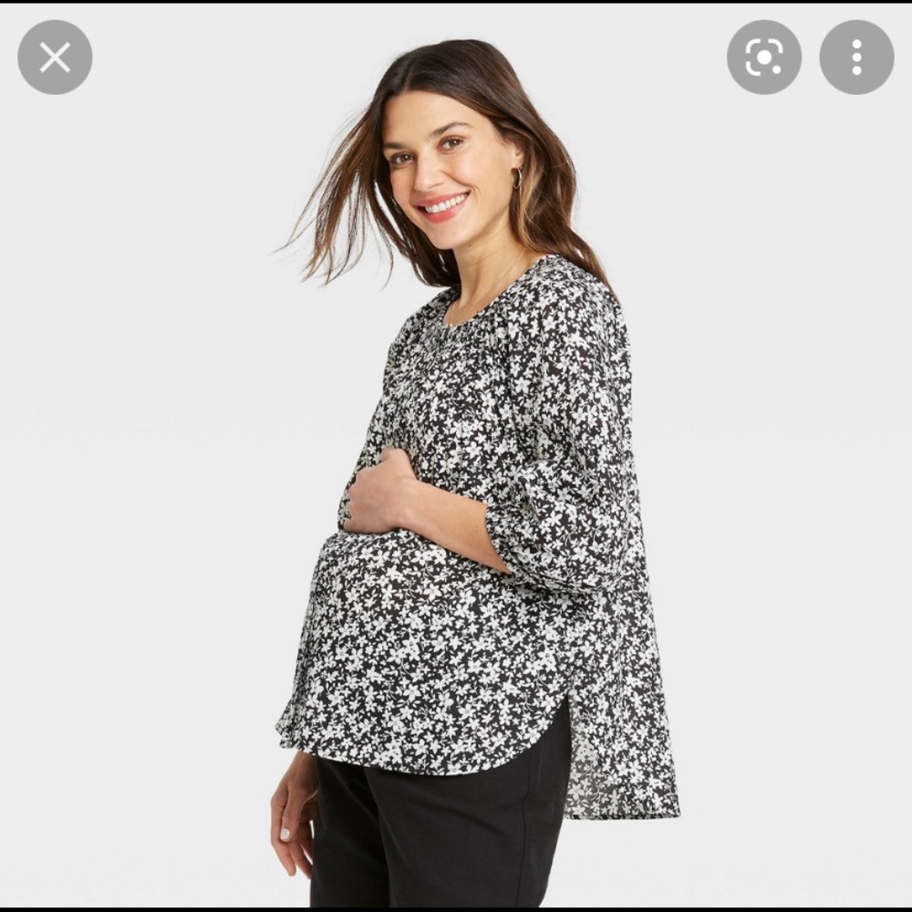 Nines by Hatch Floral Button Down Maternity Blouse